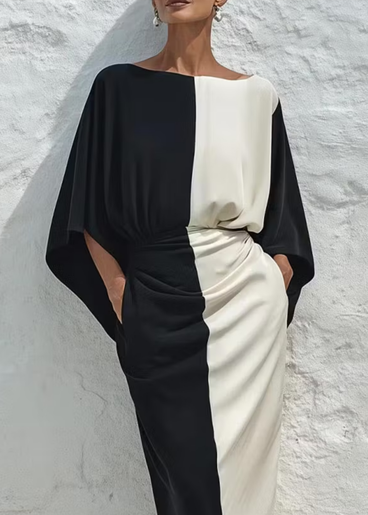 Conjunto de top y falda midi en blanco y negro