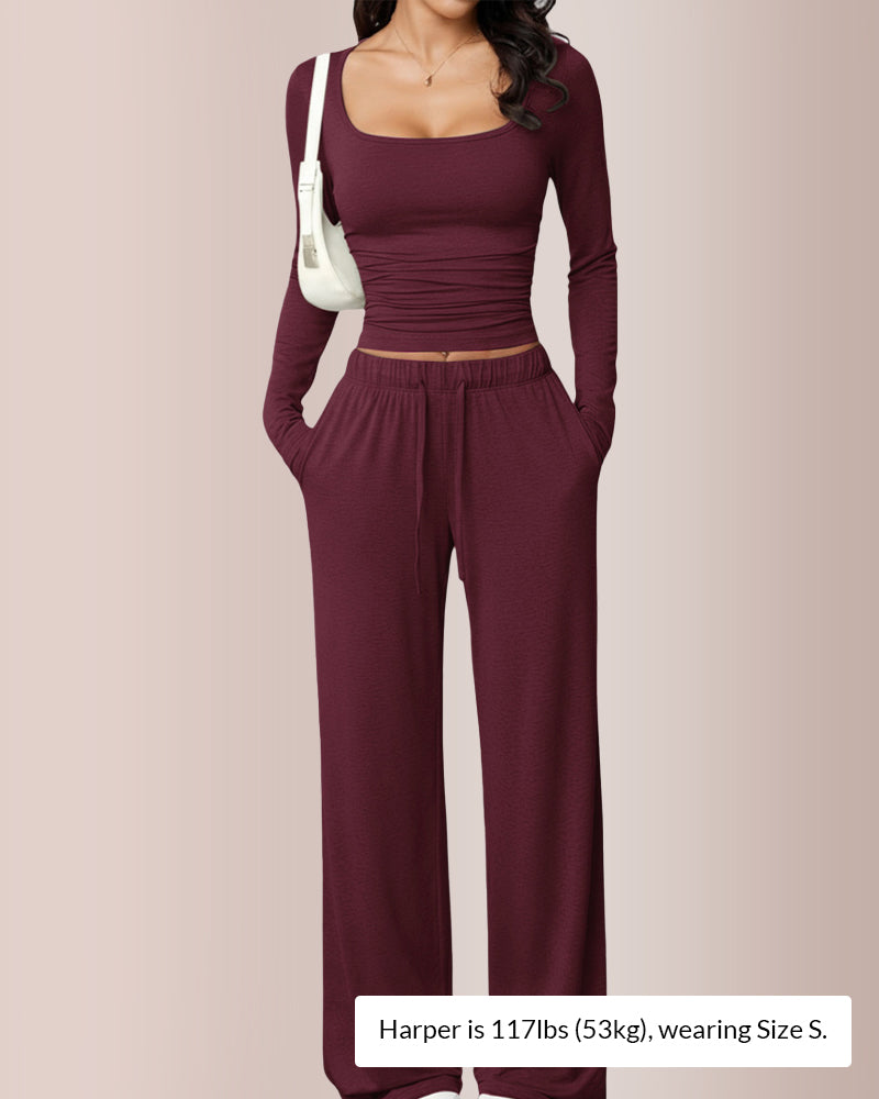 Conjunto de top corto y pantalón ancho