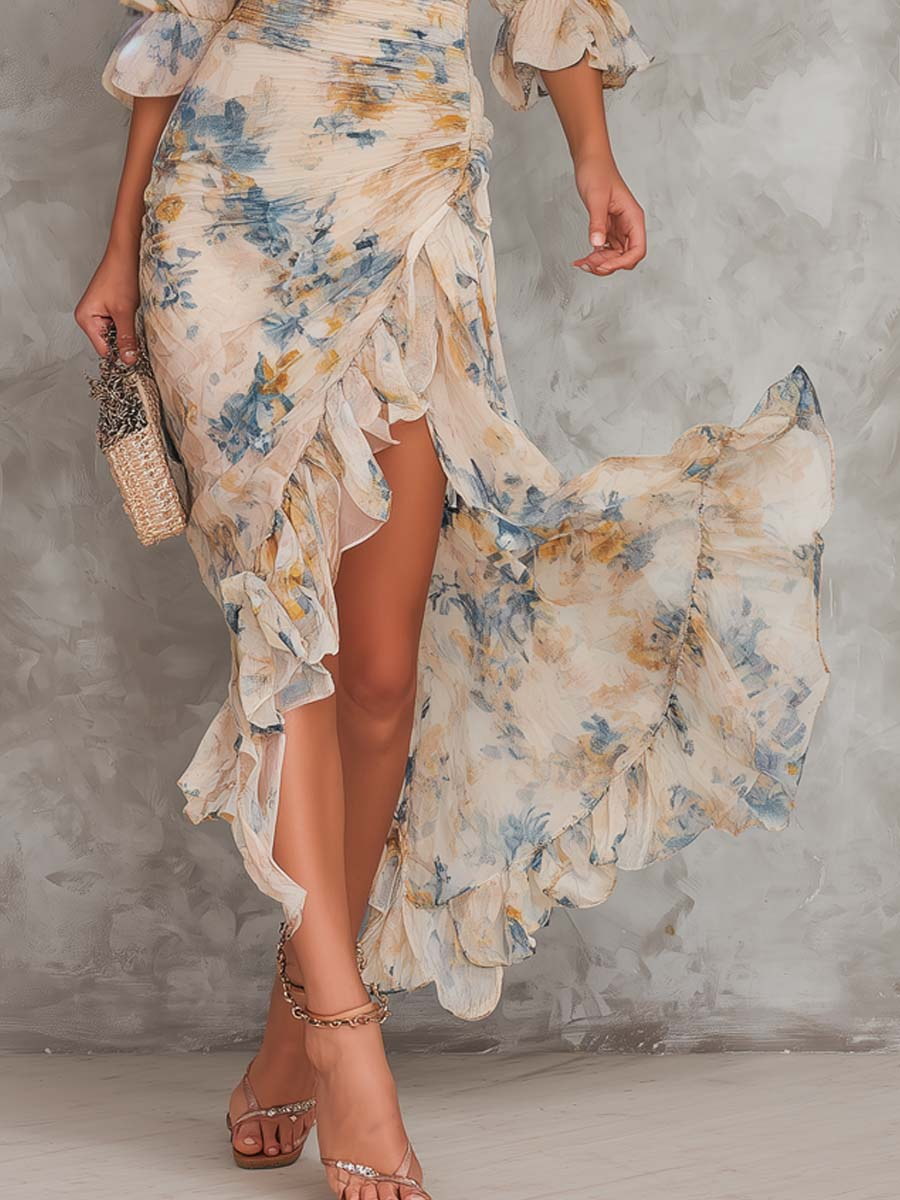 Romane | Vestido largo estampado de chifón