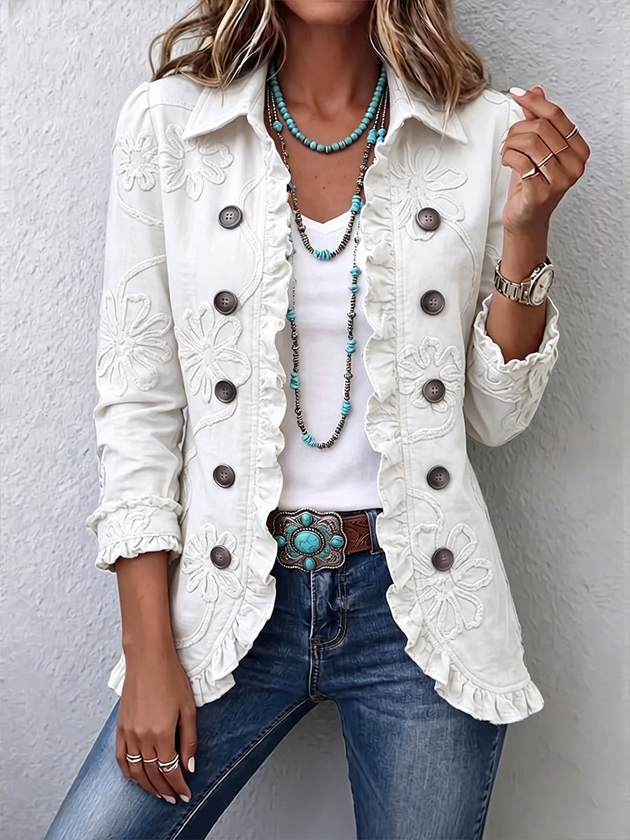 Camilla | Chaqueta marfil bordada con volantes