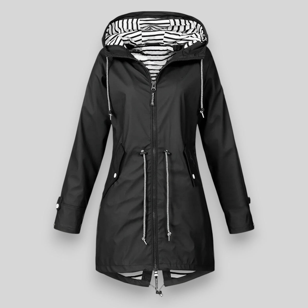 REAL | Impermeable largo elegante con capucha