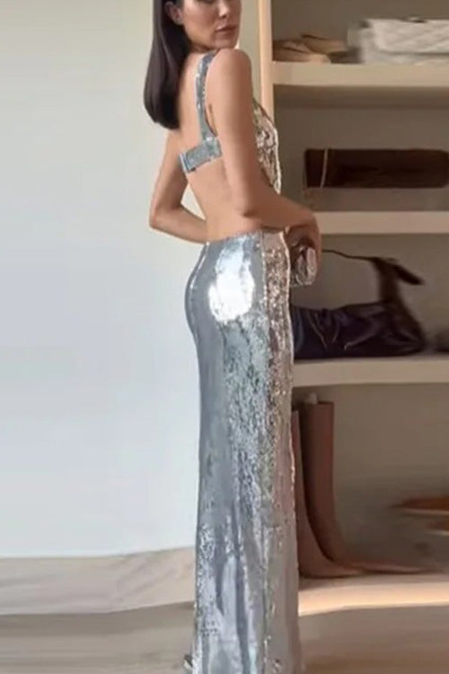 Vestido largo de tirantes con lentejuelas