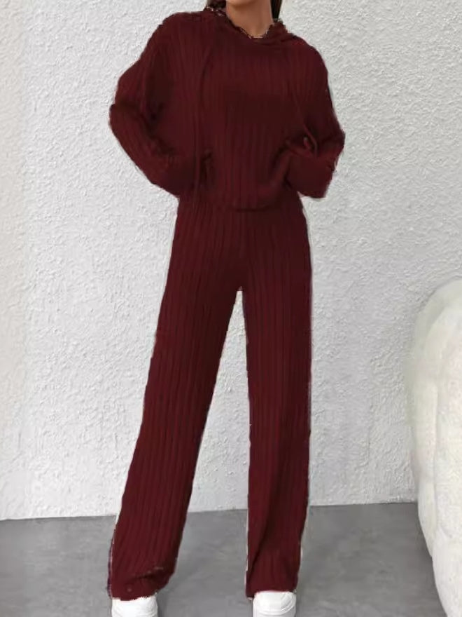 Conjunto oversize de punto a rayas con capucha