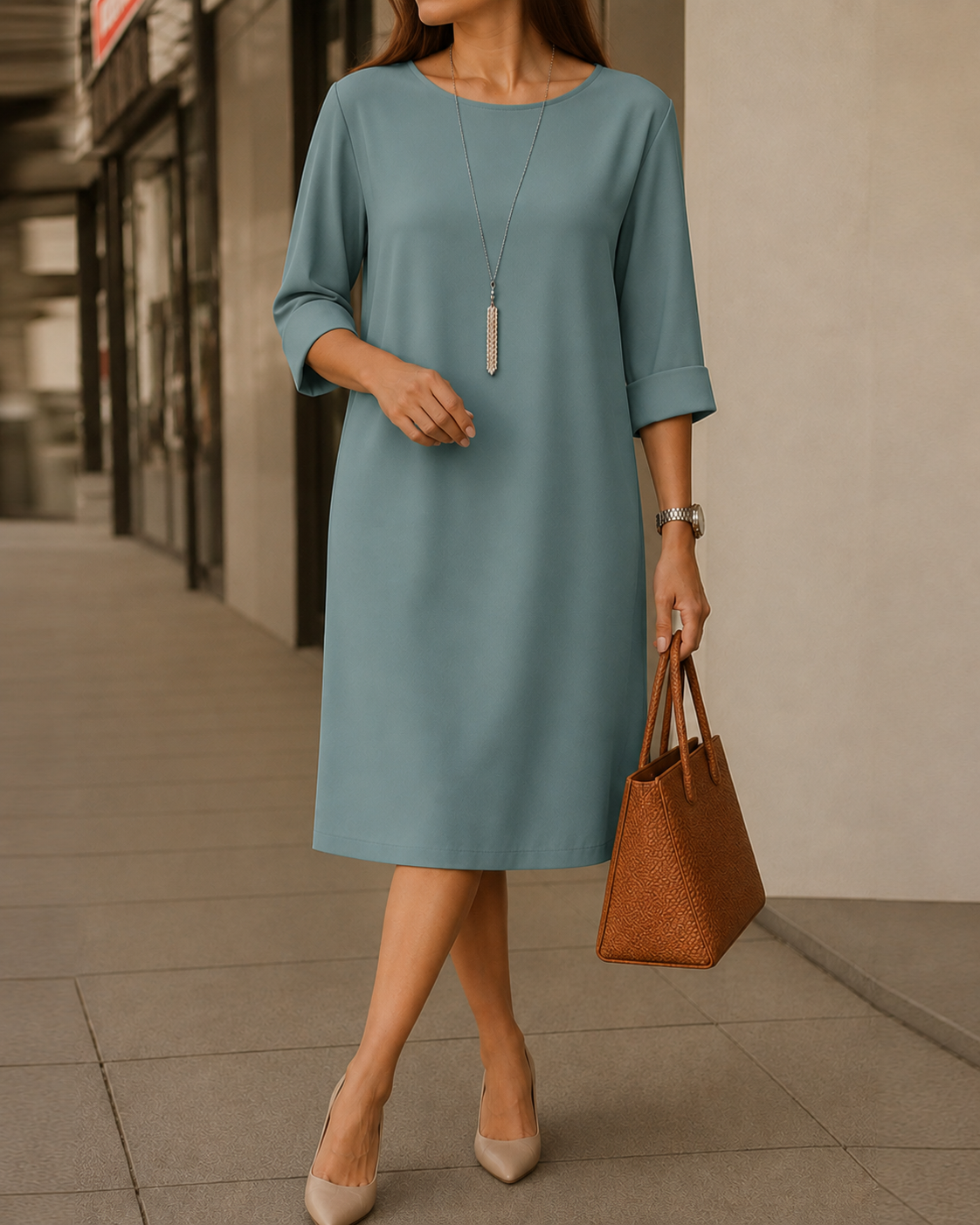 REAL | Vestido midi fluido efecto vientre plano