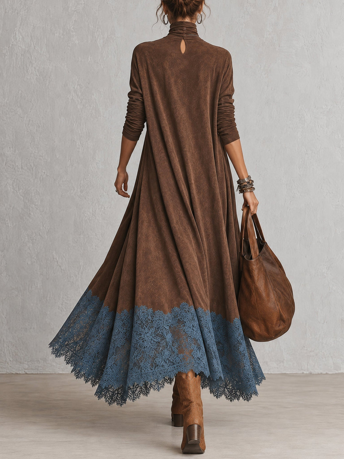 MARÍA | Vestido largo efecto ante con bajo de encaje
