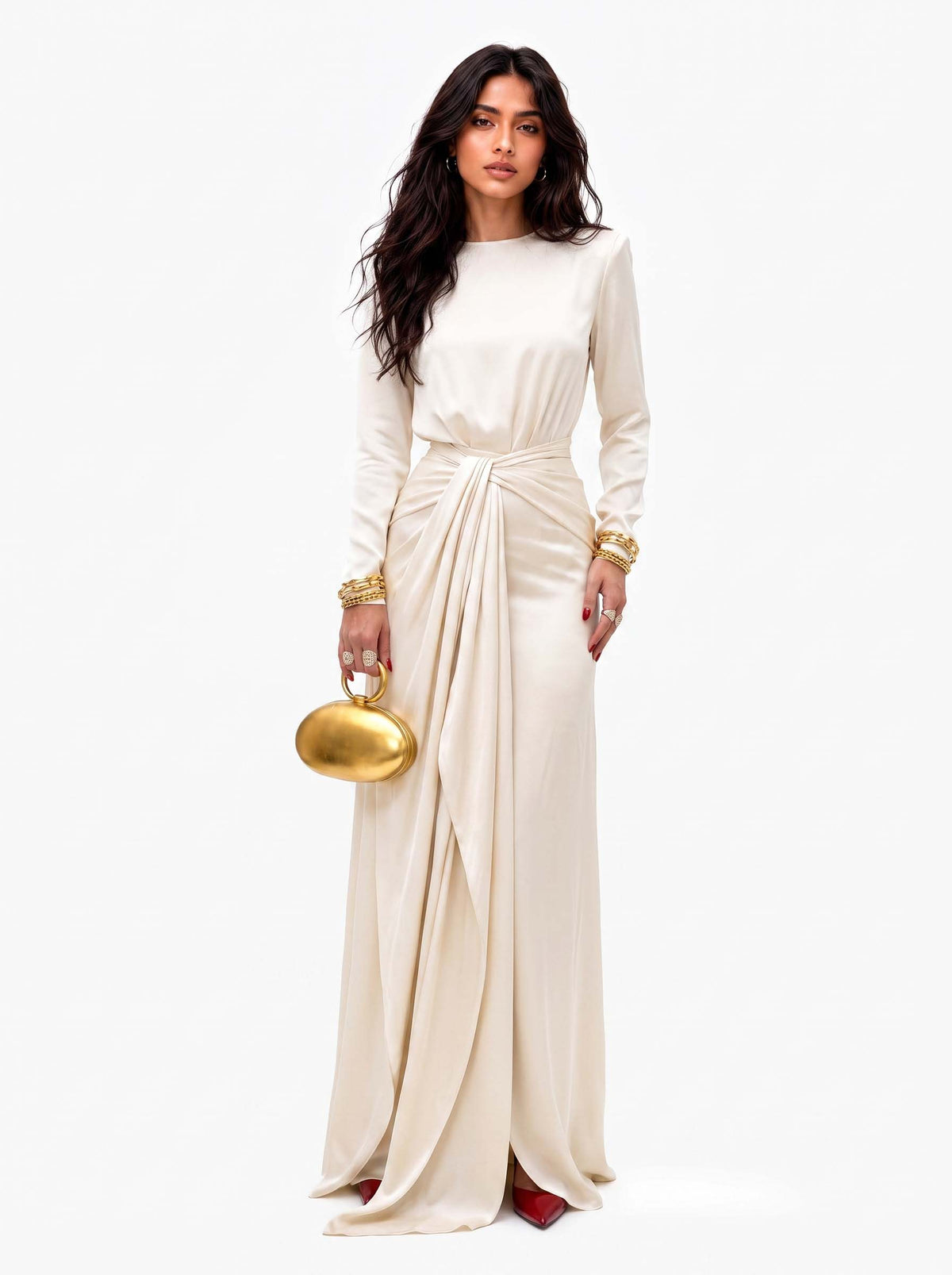 Vestido largo de satén drapeado