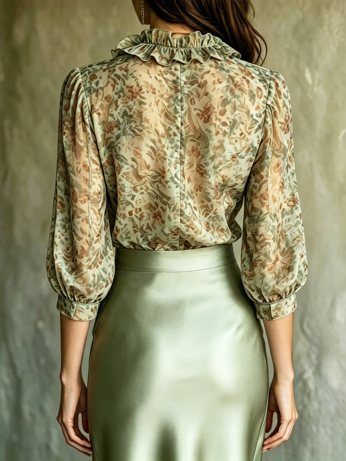 REAL | Conjunto de blusa floral y falda satinada
