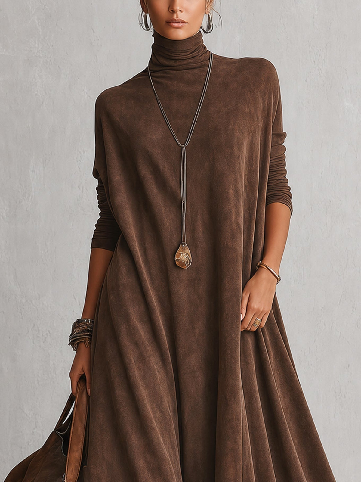 MARÍA | Vestido largo efecto ante con bajo de encaje