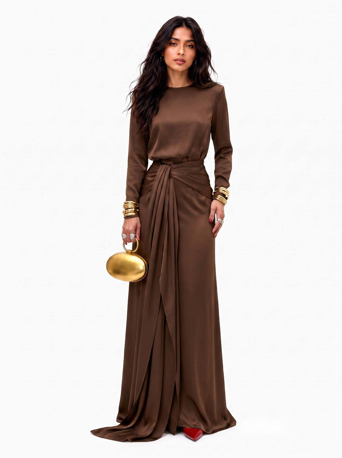 Vestido largo de satén drapeado
