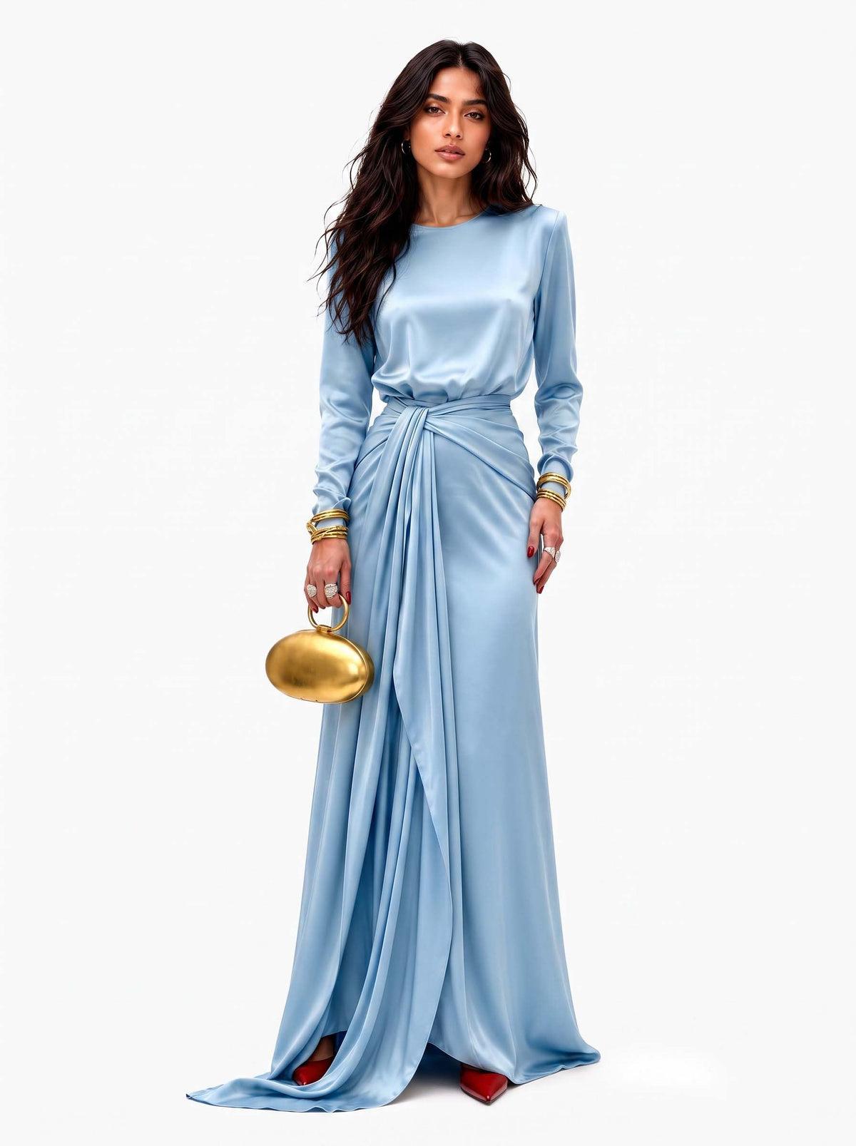 Vestido largo de satén drapeado
