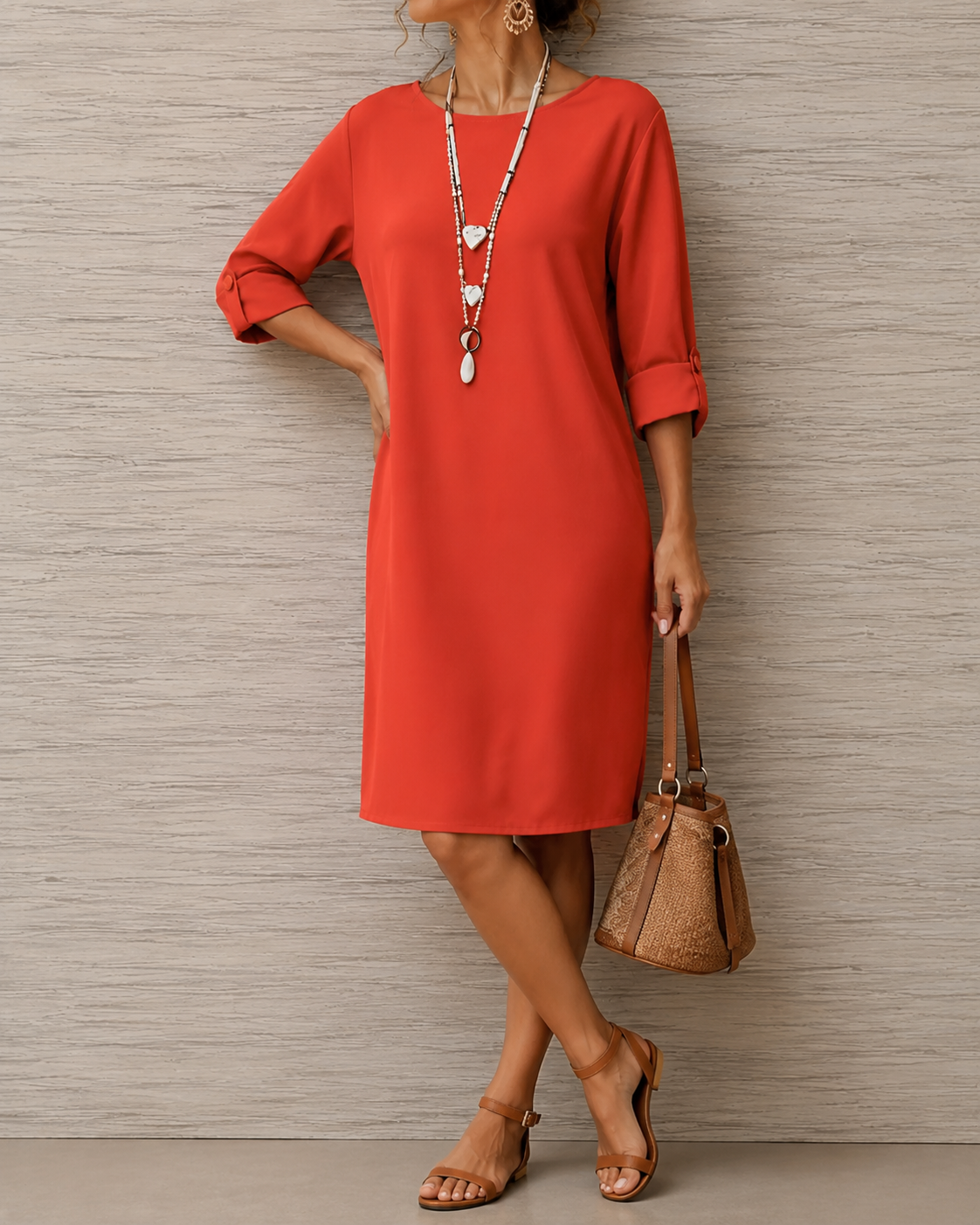 REAL | Vestido midi fluido efecto vientre plano