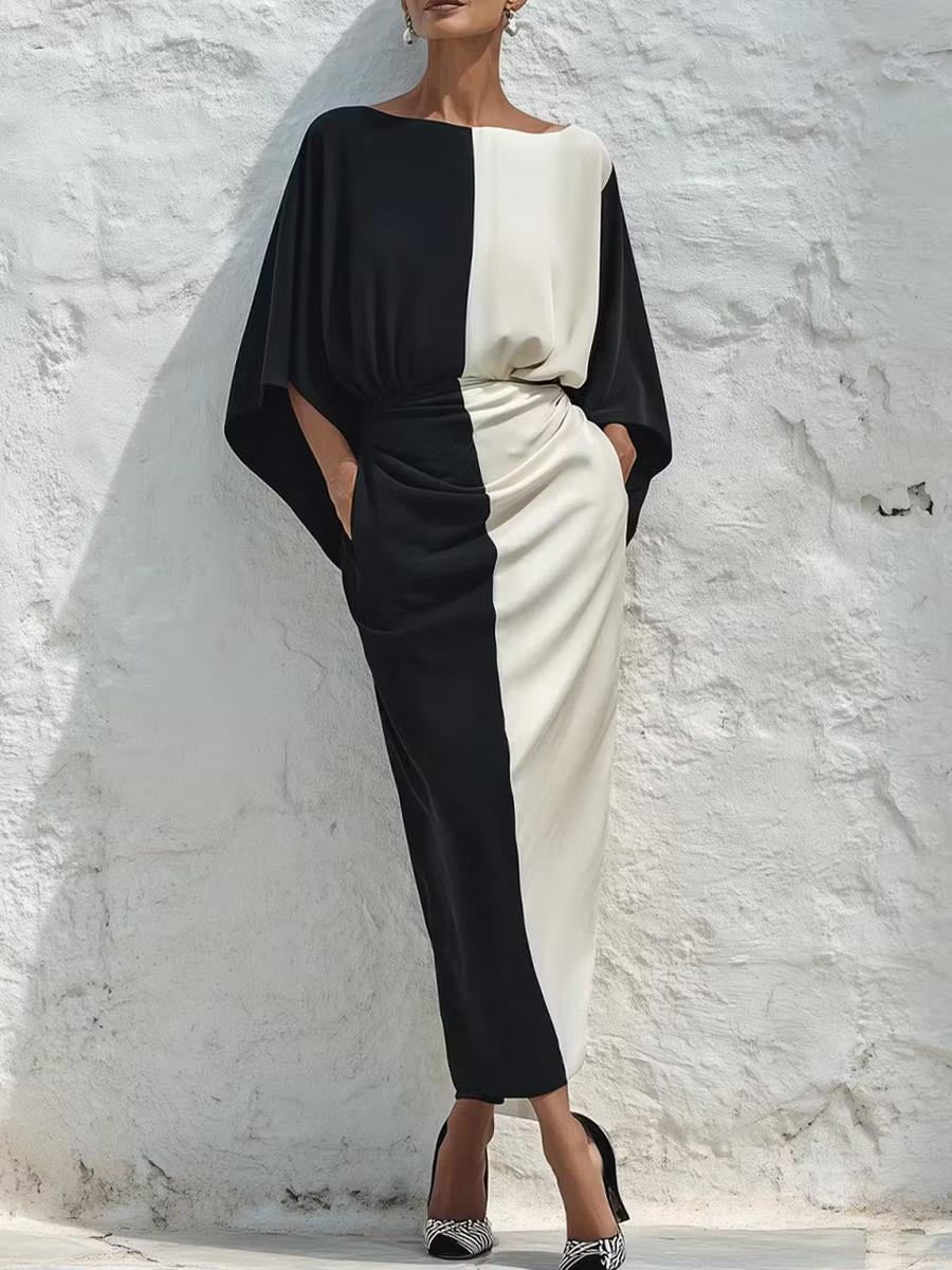 Conjunto de top y falda midi en blanco y negro