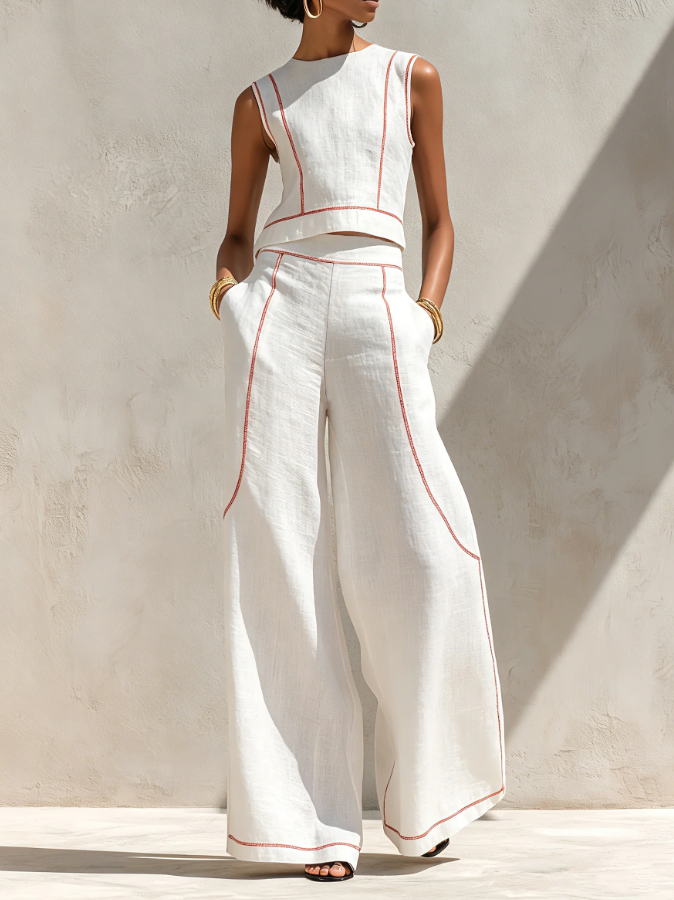 Clara | Conjunto blanco de top sin mangas y pantalón ancho