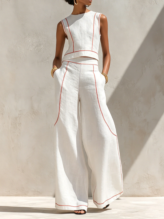 Clara | Conjunto blanco de top sin mangas y pantalón ancho