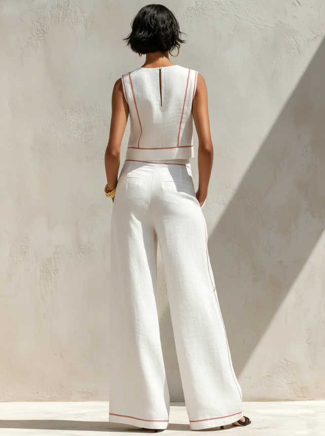 Clara | Conjunto blanco de top sin mangas y pantalón ancho