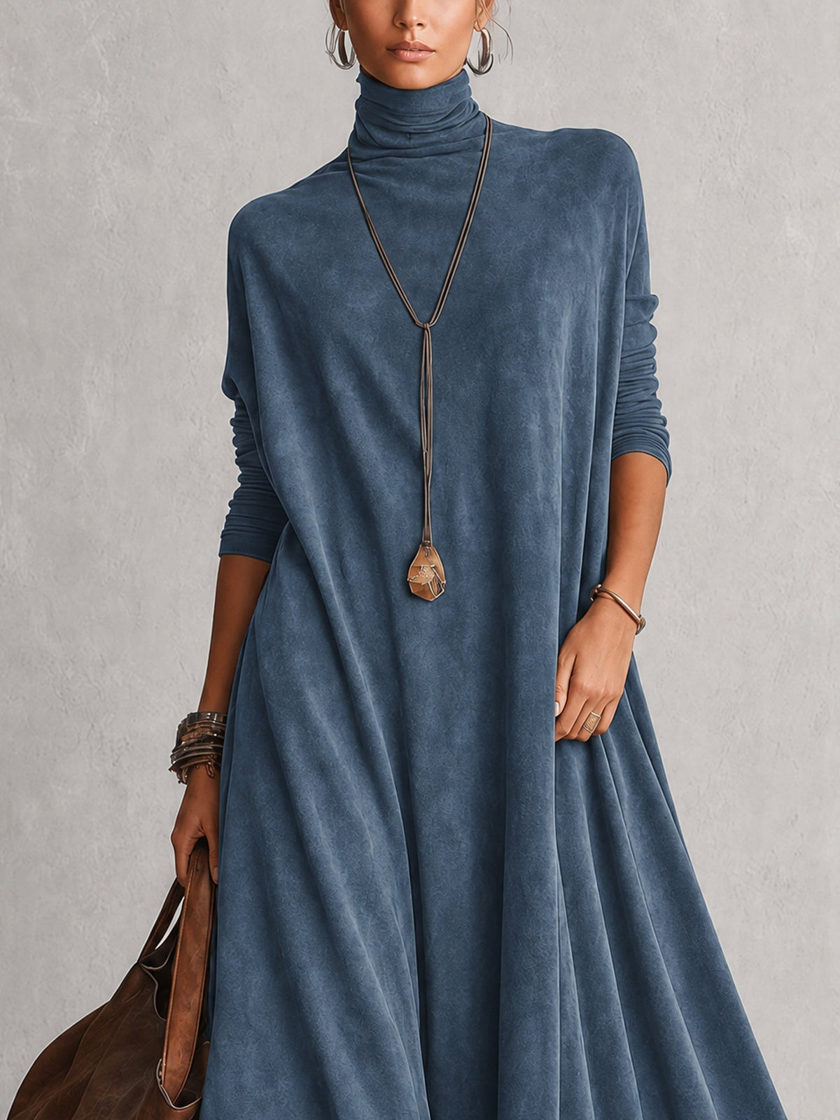 MARÍA | Vestido largo efecto ante con bajo de encaje