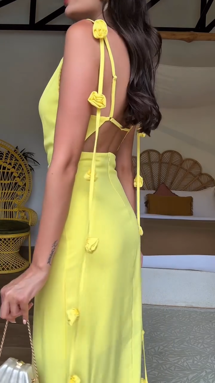 Vestido largo floral de espalda descubierta