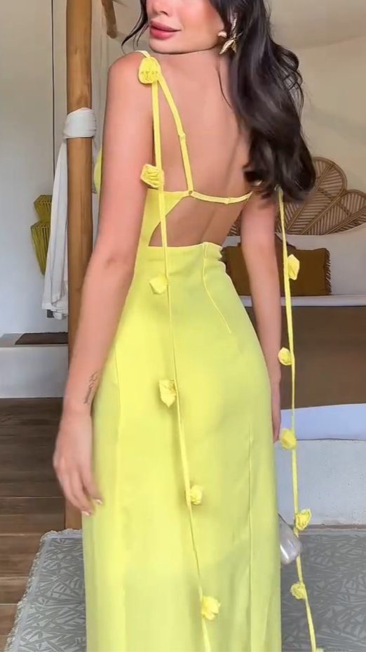 Vestido largo floral de espalda descubierta