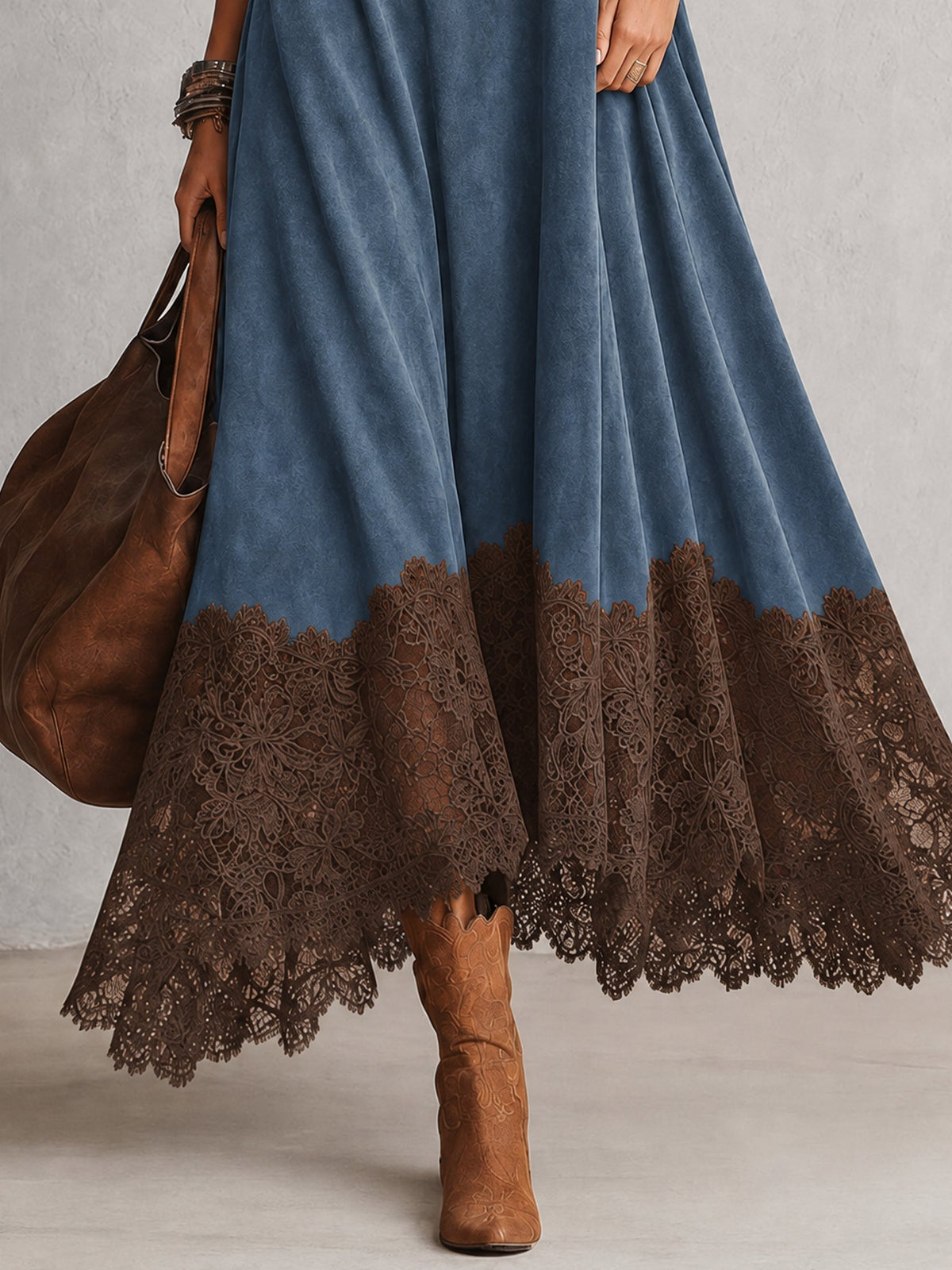 MARÍA | Vestido largo efecto ante con bajo de encaje