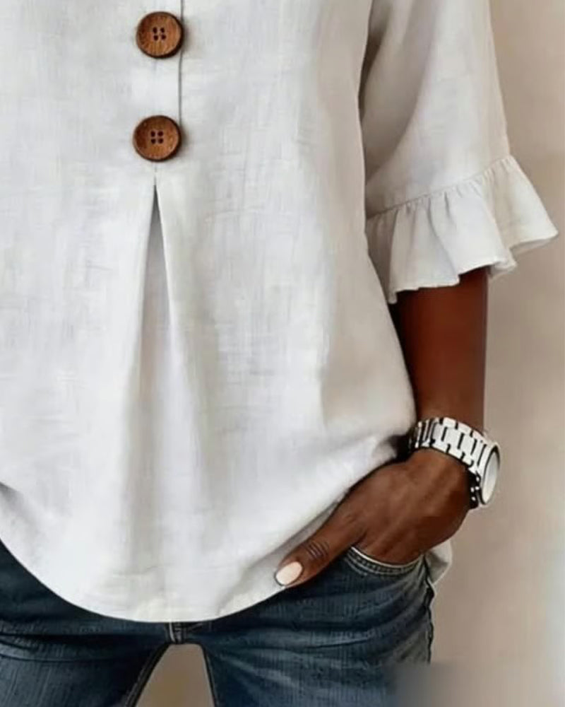 Sofía | Blusa de algodón y lino con botones efecto madera