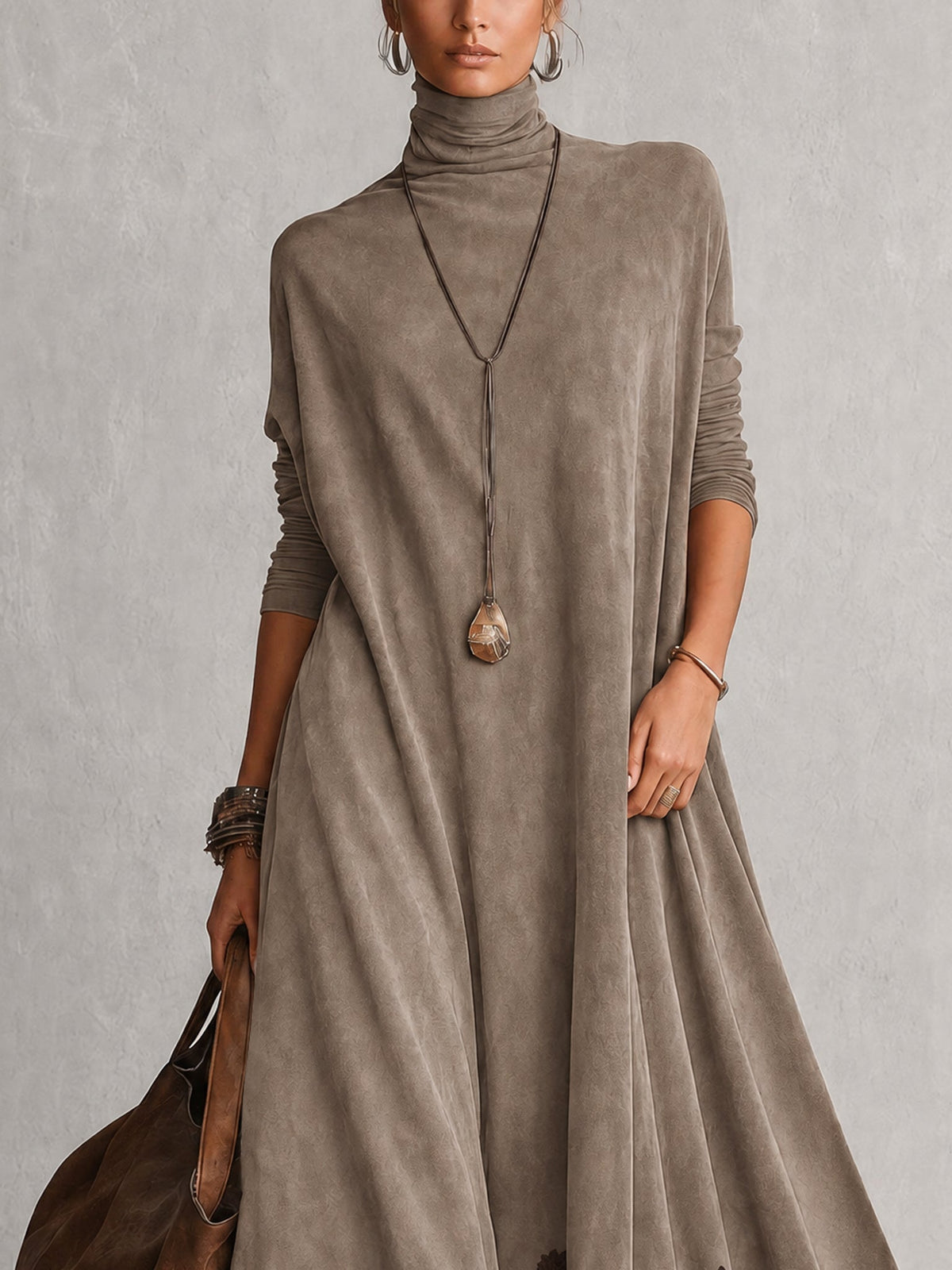 MARÍA | Vestido largo efecto ante con bajo de encaje