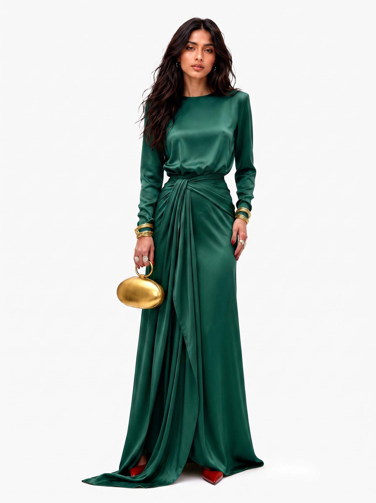 Vestido largo de satén drapeado