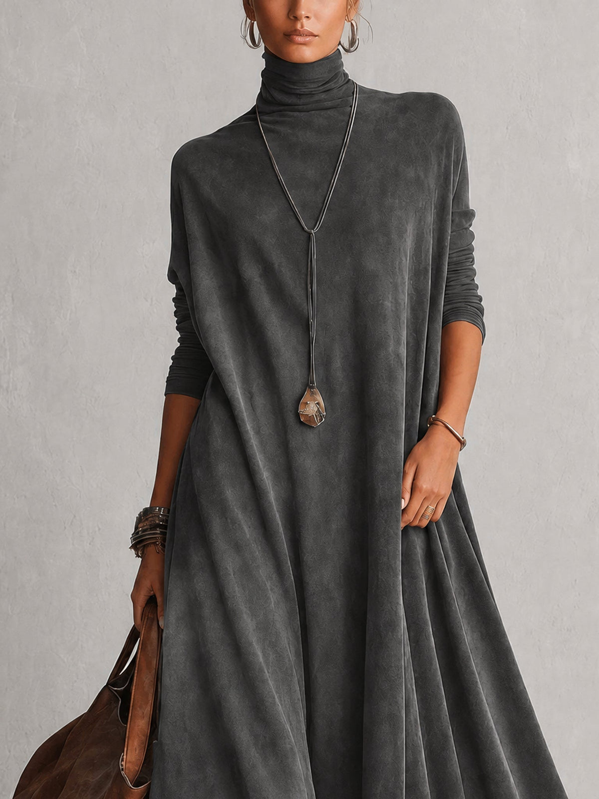 MARÍA | Vestido largo efecto ante con bajo de encaje