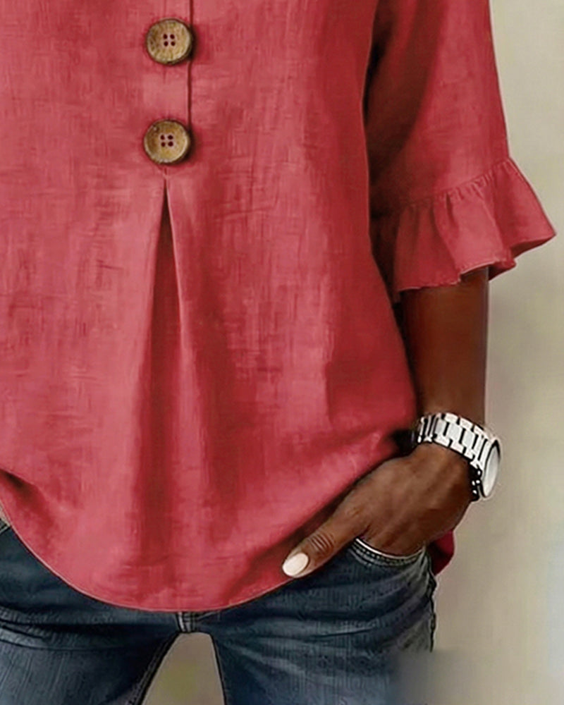 Sofía | Blusa de algodón y lino con botones efecto madera