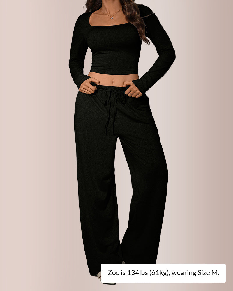 Conjunto de top corto y pantalón ancho
