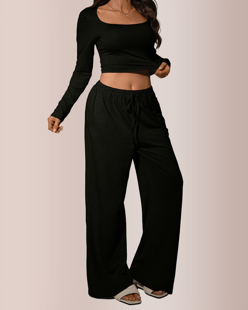 Conjunto de top corto y pantalón ancho
