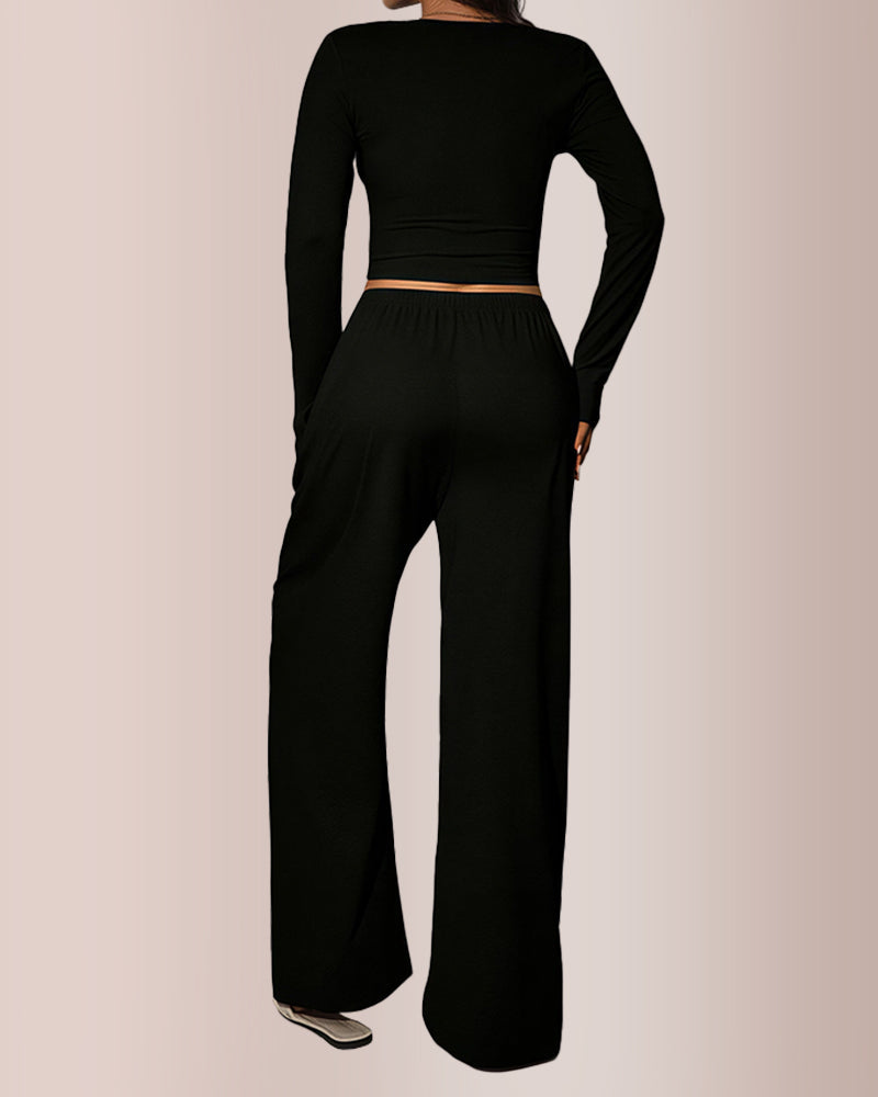 Conjunto de top corto y pantalón ancho