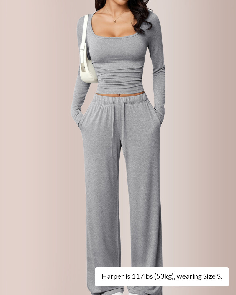 Conjunto de top corto y pantalón ancho