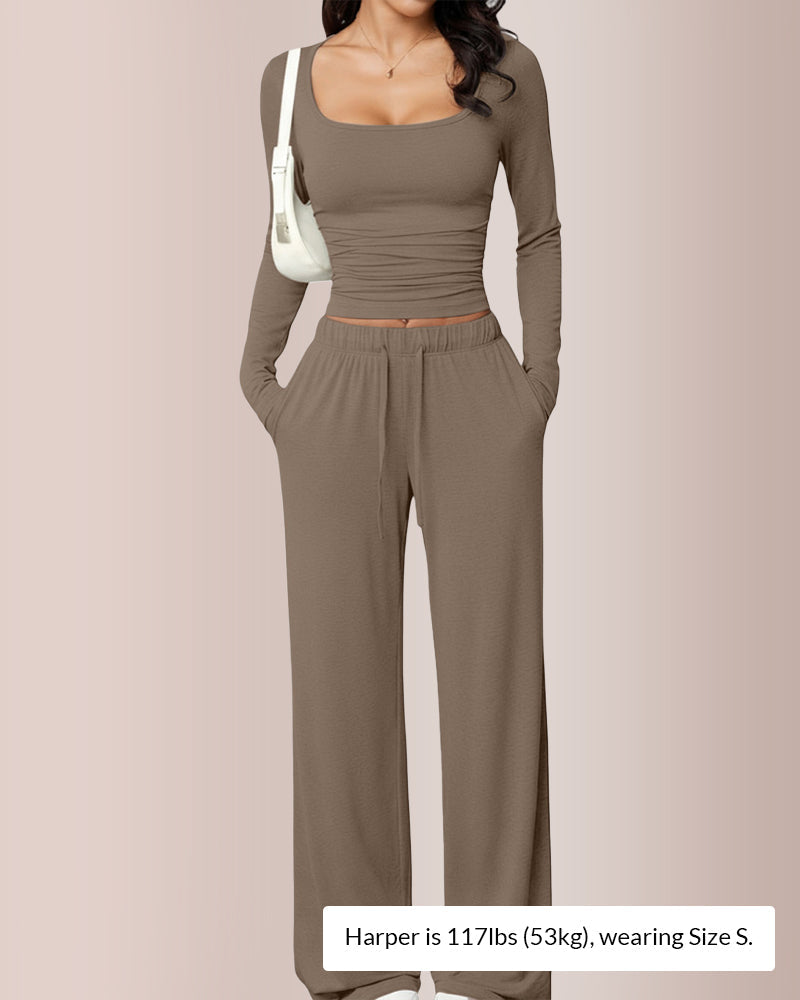 Conjunto de top corto y pantalón ancho