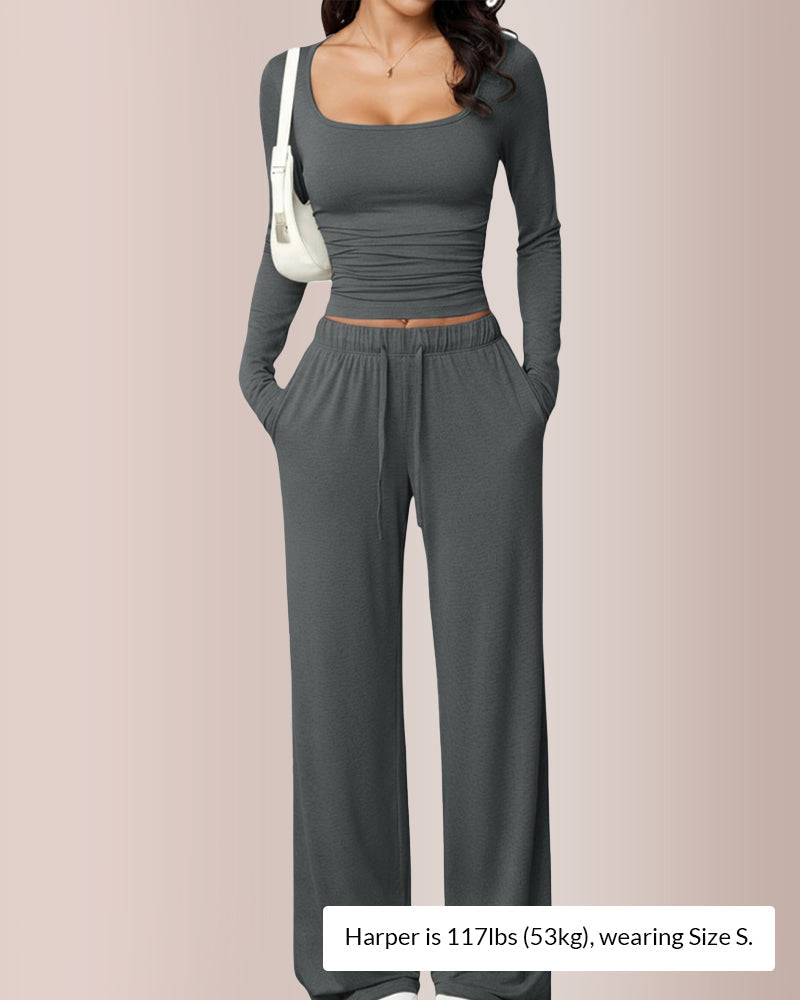 Conjunto de top corto y pantalón ancho