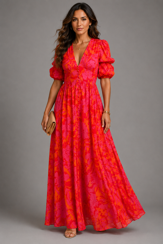 Olympe | Vestido fluido rosa y naranja