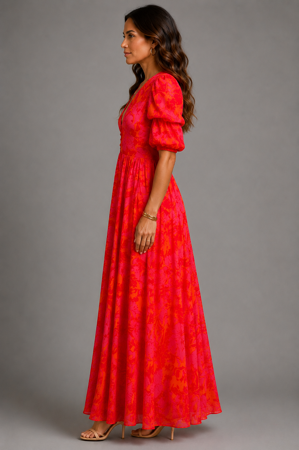 Olympe | Vestido fluido rosa y naranja