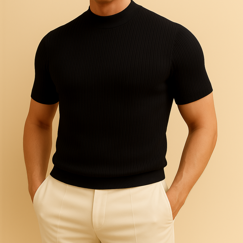 Camiseta de canalé con cuello alto