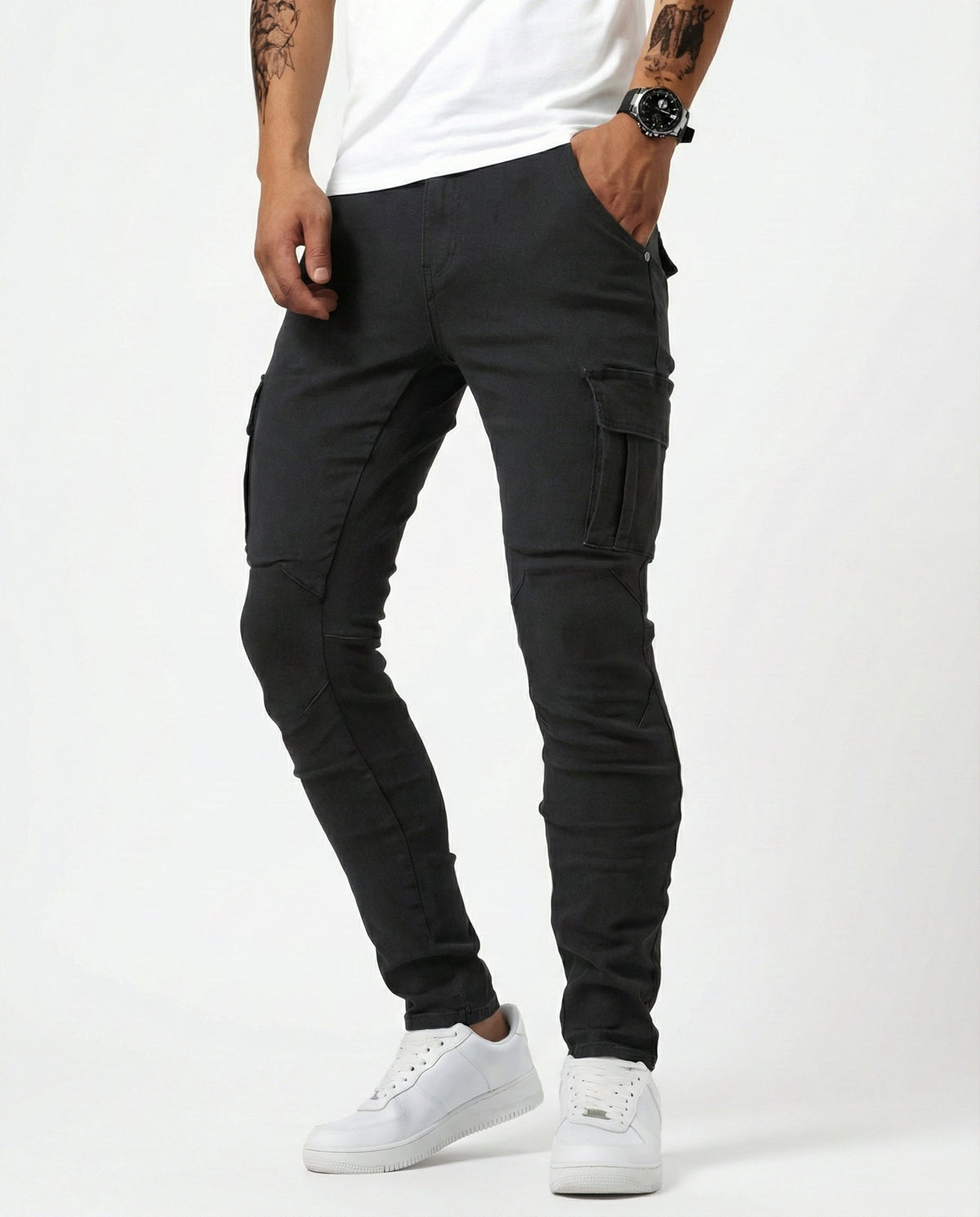 Pantalones cargo elásticos azul marino