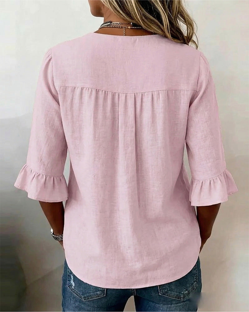 Sofía | Blusa de algodón y lino con botones efecto madera