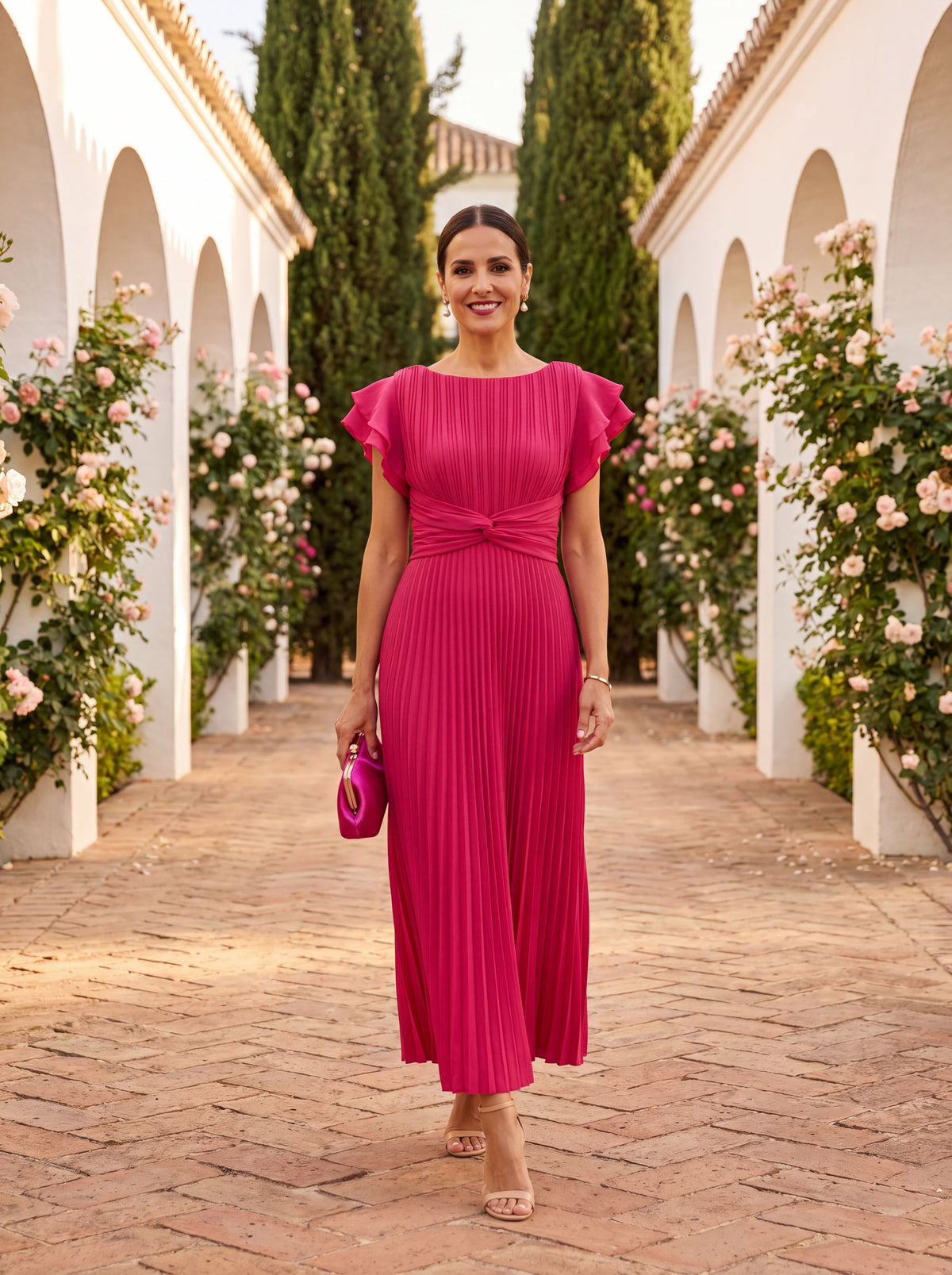 Seraphina | Vestido largo plisado con cinturón