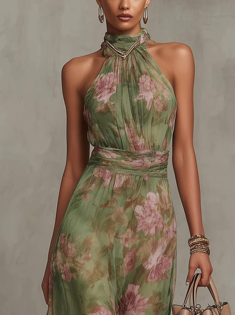 Lidia | Vestido largo floral halter