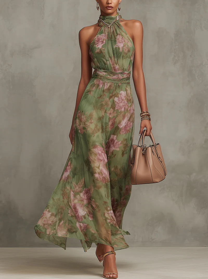 Lidia | Vestido largo floral halter