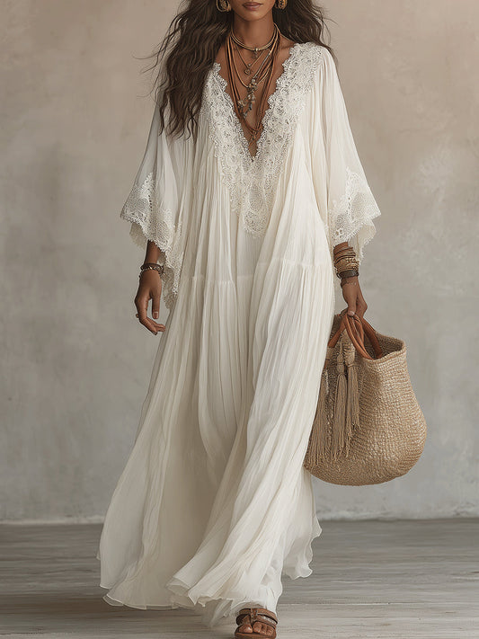 Adelaida | Vestido largo de chifón con mangas murciélago