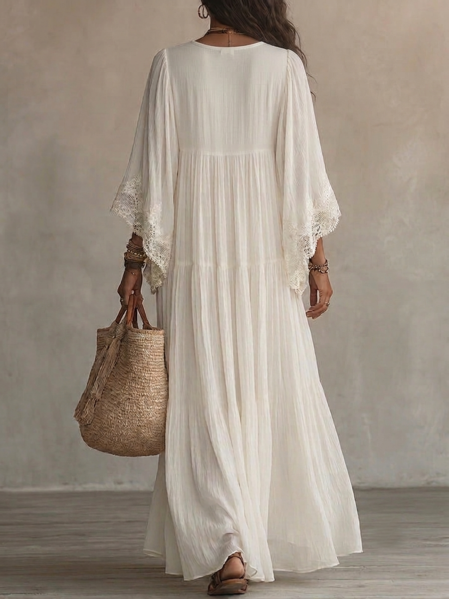 Adelaida | Vestido largo de chifón con mangas murciélago