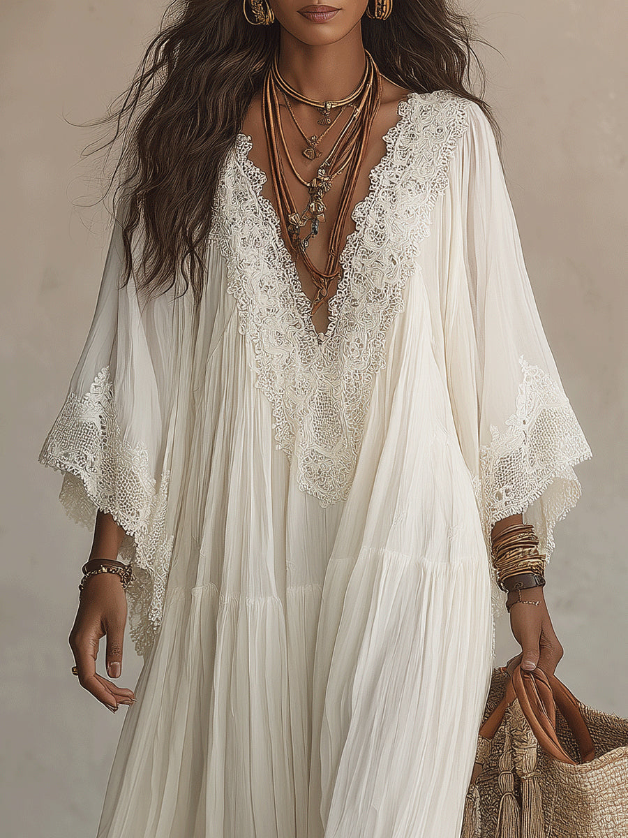 Adelaida | Vestido largo de chifón con mangas murciélago
