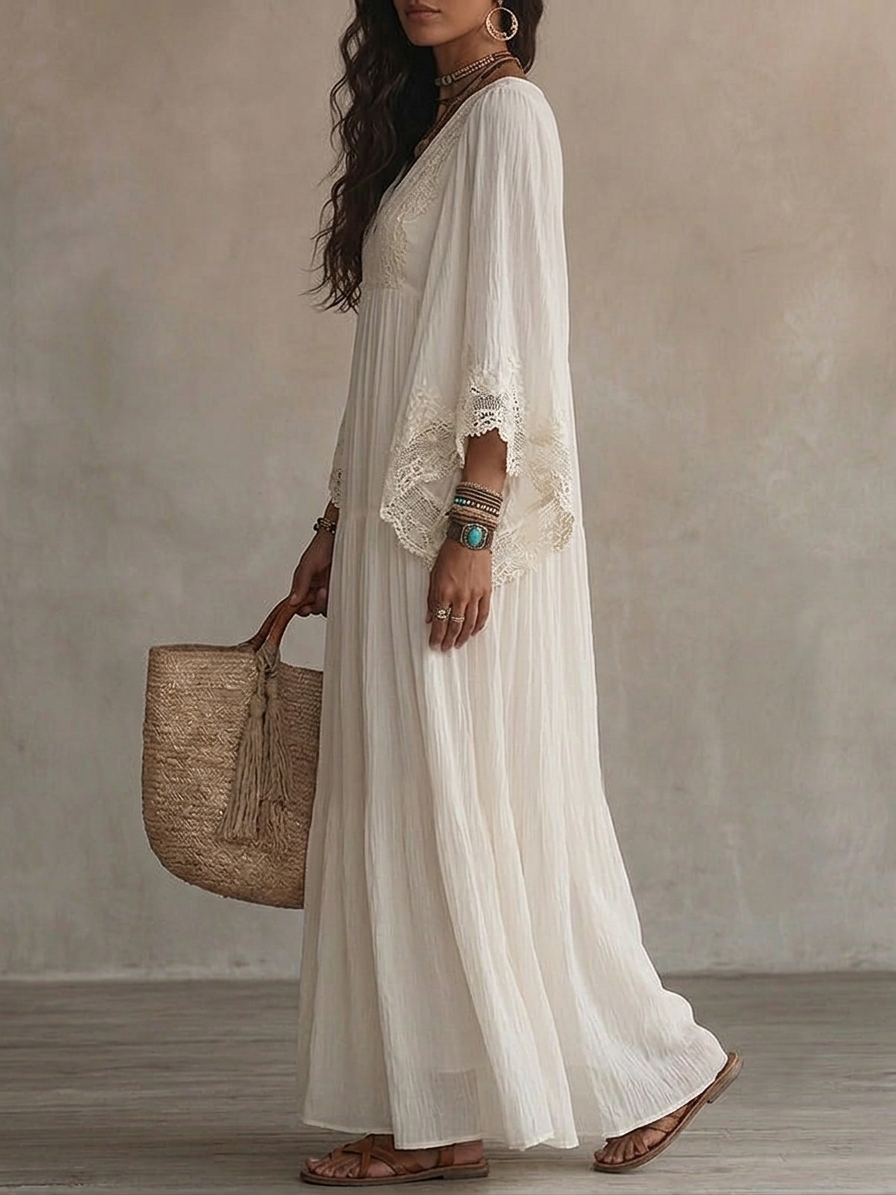 Adelaida | Vestido largo de chifón con mangas murciélago