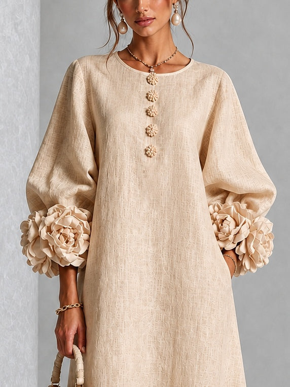 Vestido midi beige con botones y estampado floral