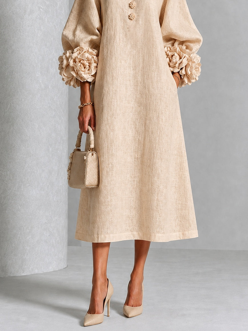 Vestido midi beige con botones y estampado floral