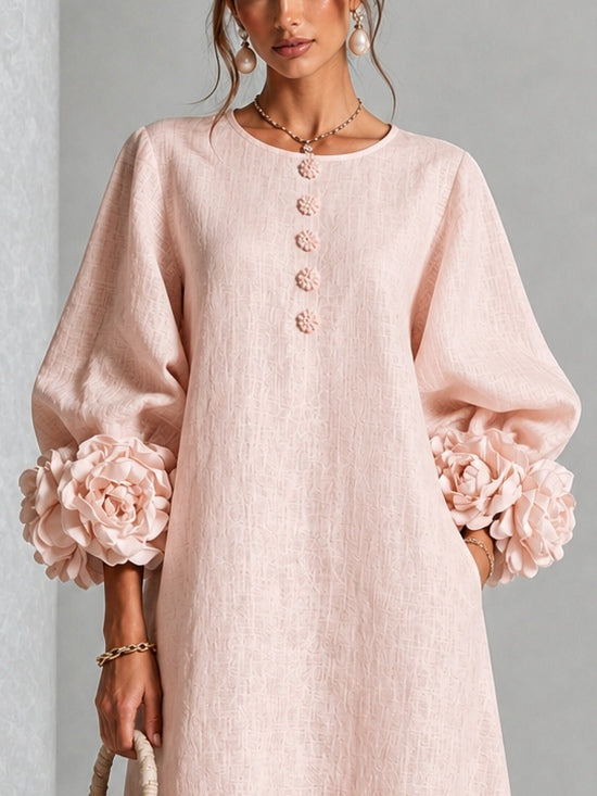 Vestido midi rosa con botones y flores