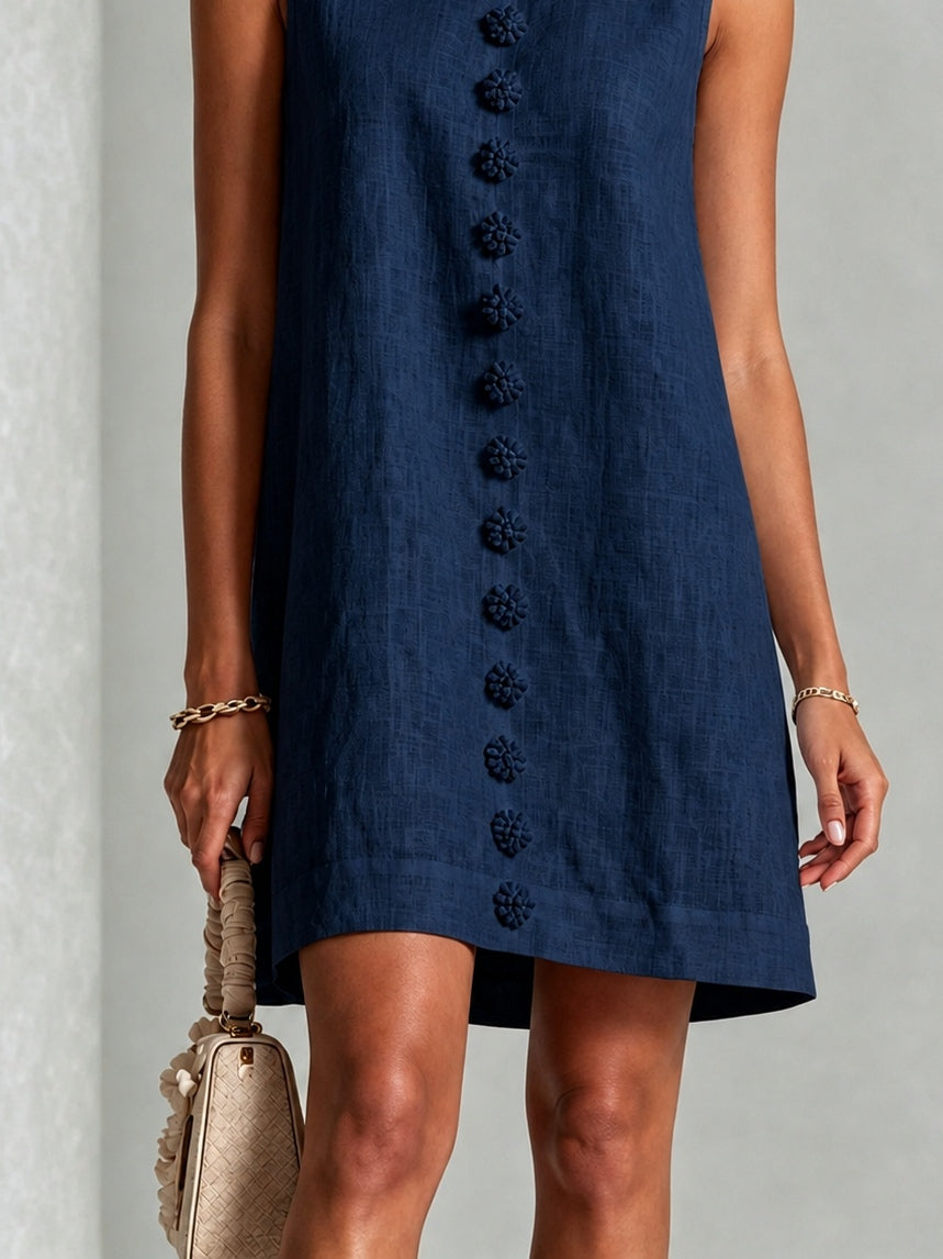 Raquel | Vestido elegante azul marino con flores decorativas